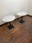 Pair of Ornate Cast Iron Bistro Tables – Marble Effect Tops – Vintage Style