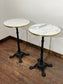 Pair of High Bar Poseur Tables Marble Effect Tops Gold Edge Cast Iron Bases