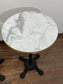 Pair of High Bar Poseur Tables Marble Effect Tops Gold Edge Cast Iron Bases