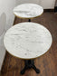 Pair of High Bar Poseur Tables Marble Effect Tops Gold Edge Cast Iron Bases