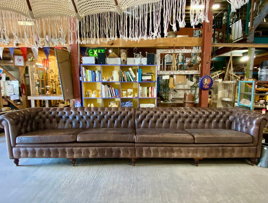 Stunning 15ft long brown leather Chesterfield sofa