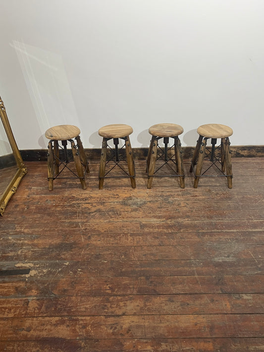Set of 4 Rustic Industrial Swivel Bar Stools Height Adjustable Wooden Metal