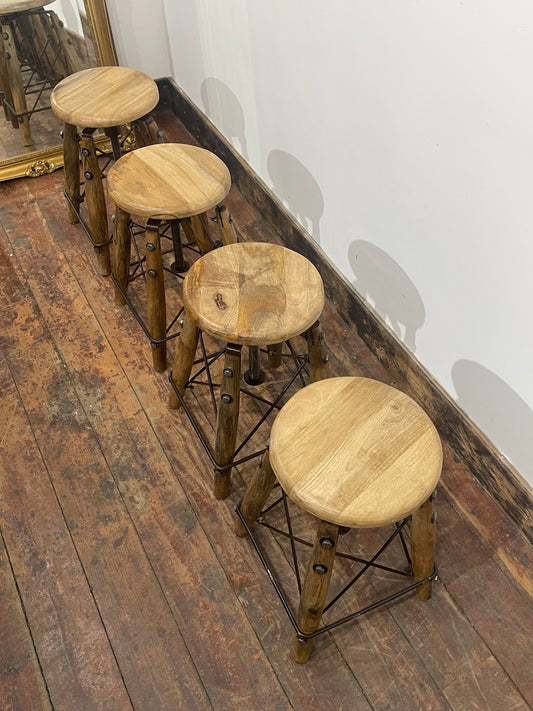 Set of 4 Rustic Industrial Swivel Bar Stools Height Adjustable Wooden Metal