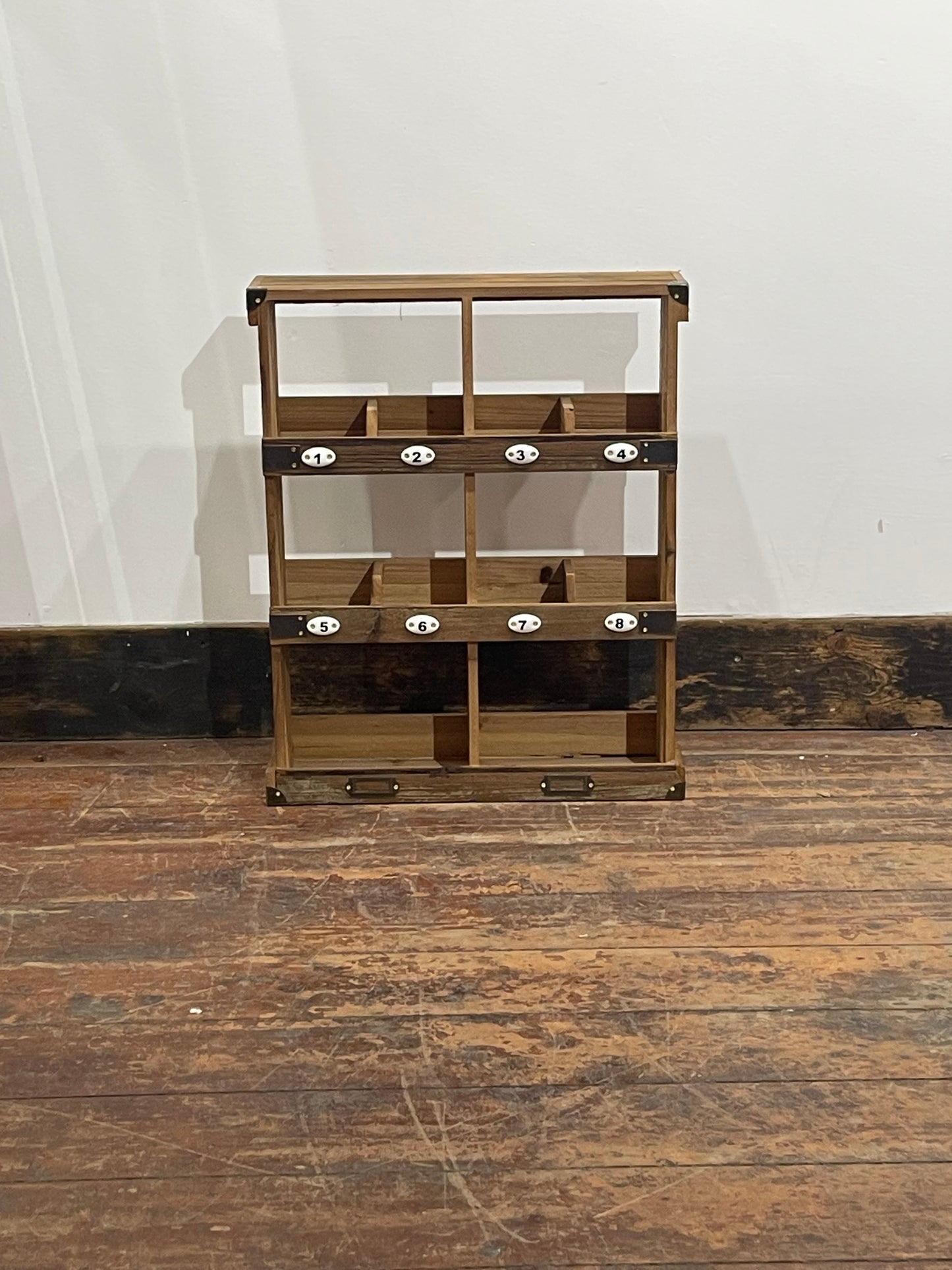 Rustic Wooden 8 Compartment Wall Organiser – Numbered Storage Rack
