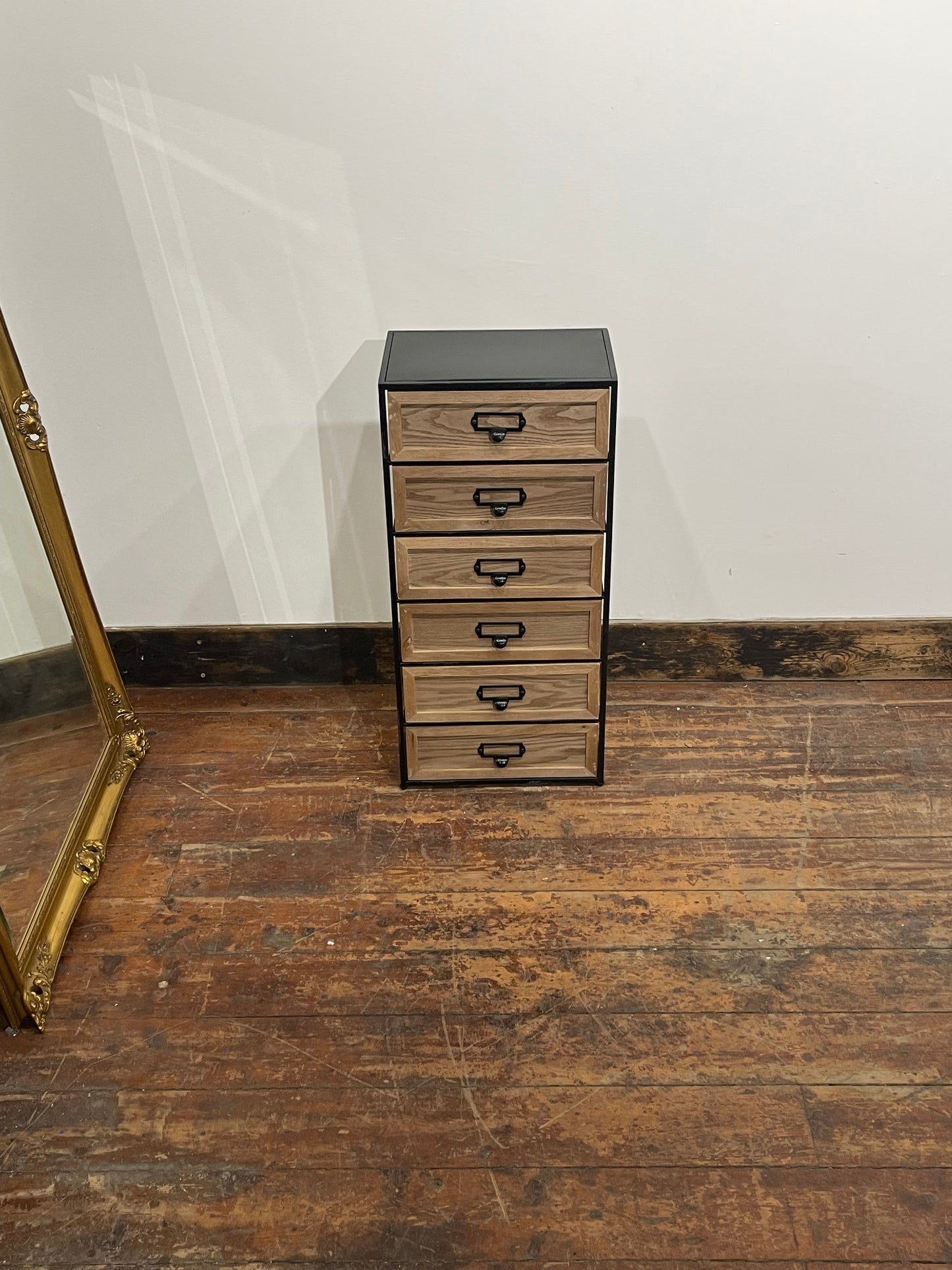 Industrial Style 6 Drawer Storage Unit – Wooden Drawers & Black Metal Frame