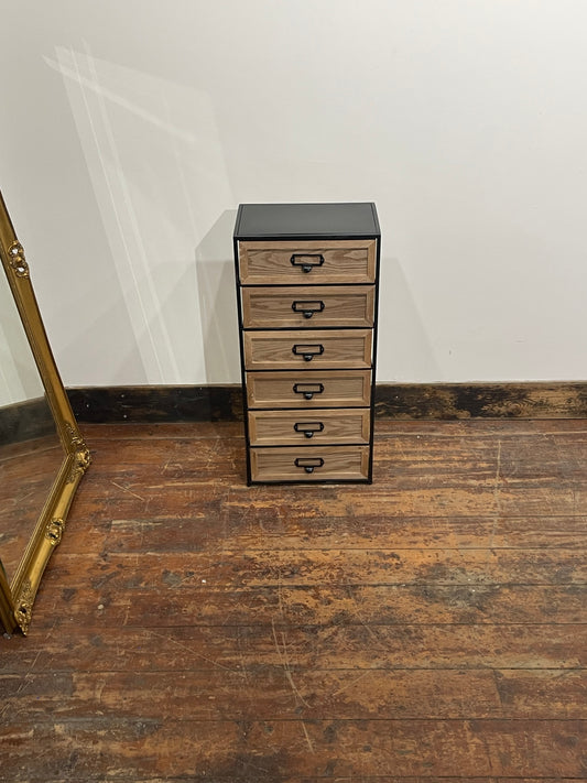 Industrial Style 6 Drawer Storage Unit – Wooden Drawers & Black Metal Frame