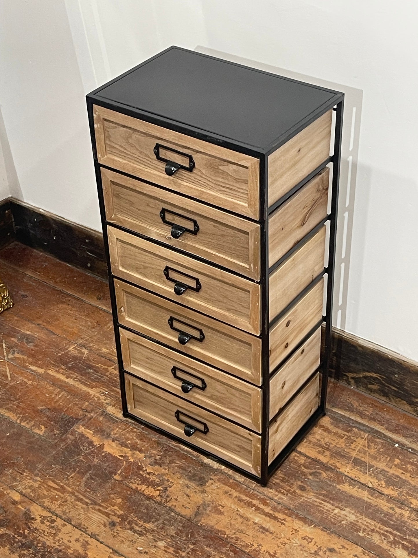Industrial Style 6 Drawer Storage Unit – Wooden Drawers & Black Metal Frame