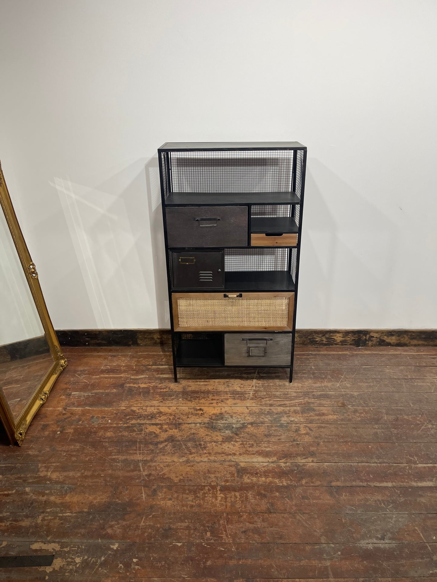 Industrial Style Metal & Wood Storage Cabinet Shelving Unit Drawers