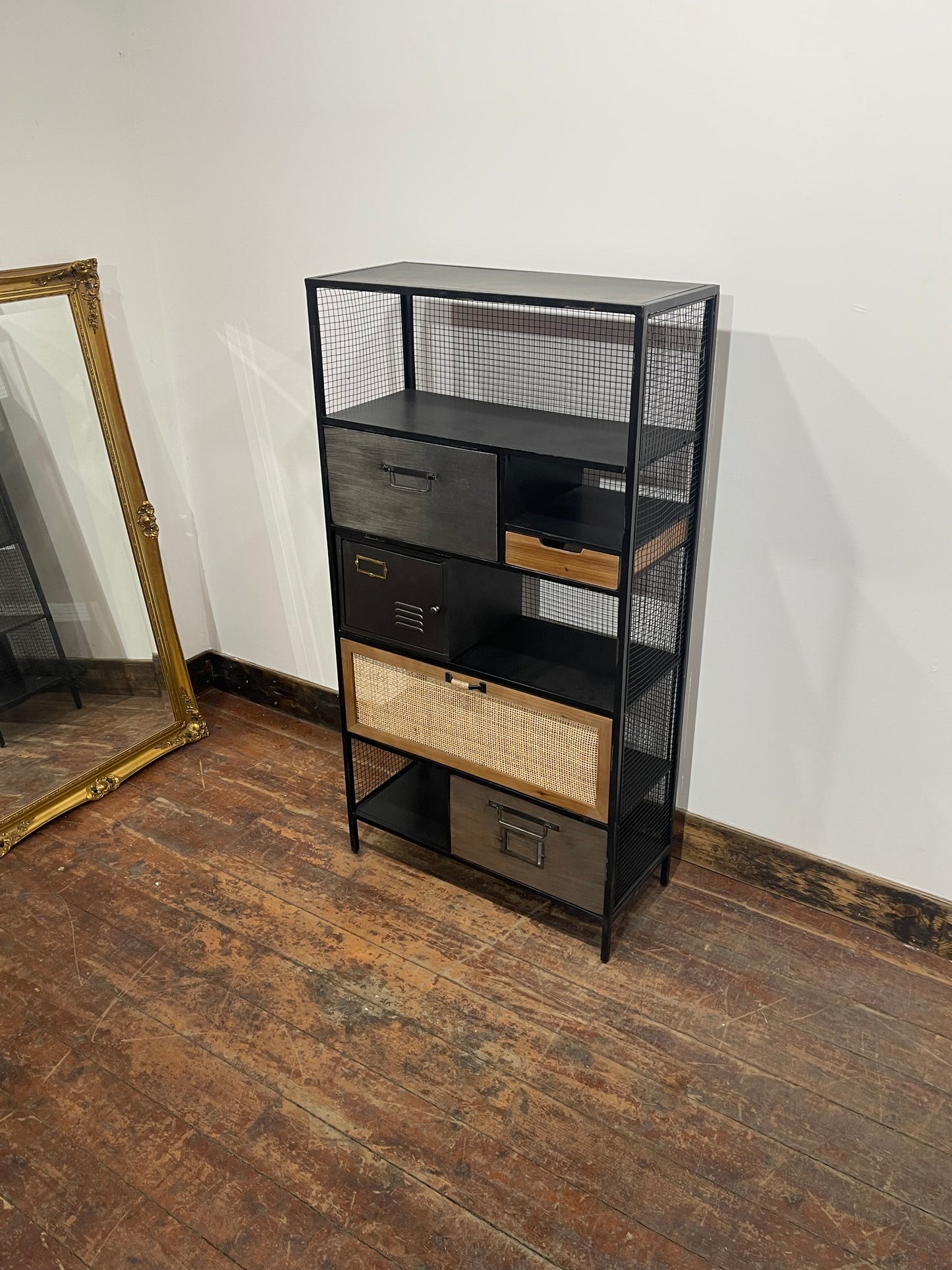 Industrial Style Metal & Wood Storage Cabinet Shelving Unit Drawers