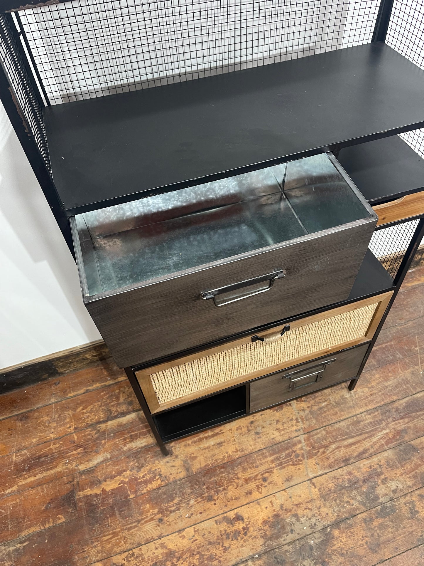 Industrial Style Metal & Wood Storage Cabinet Shelving Unit Drawers