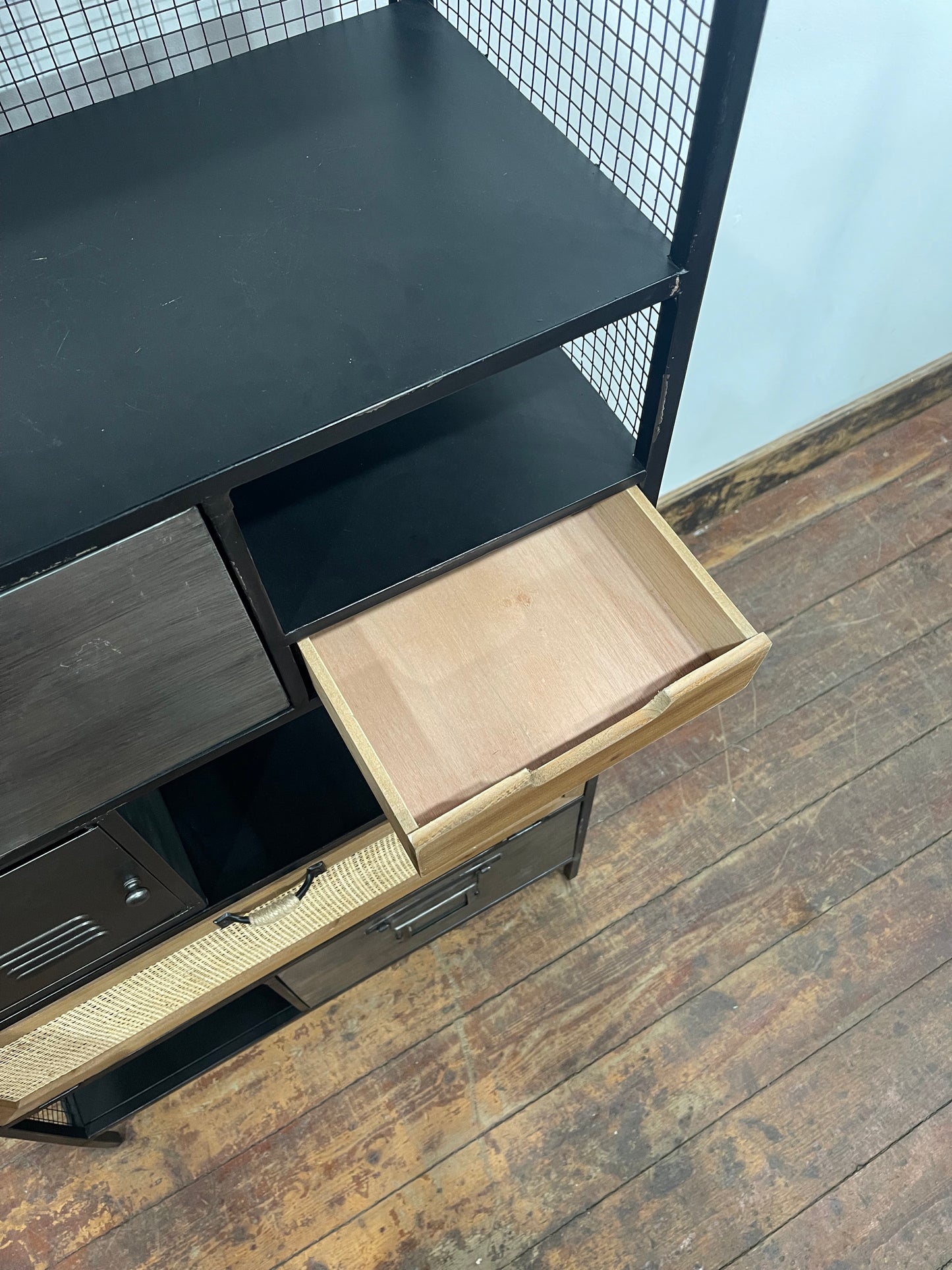 Industrial Style Metal & Wood Storage Cabinet Shelving Unit Drawers