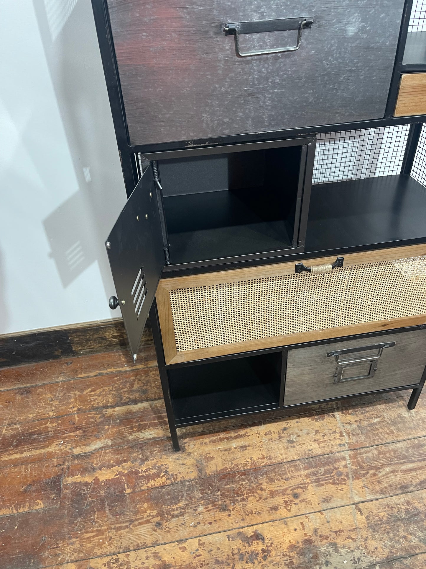 Industrial Style Metal & Wood Storage Cabinet Shelving Unit Drawers
