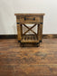 Rustic Wooden Rolling Side Table with Drawer Storage -  Farmhouse Style