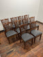Set of 10 Wooden Dining Chairs – Slatted Back – Upholstered Seats
