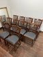 Set of 10 Wooden Dining Chairs – Slatted Back – Upholstered Seats