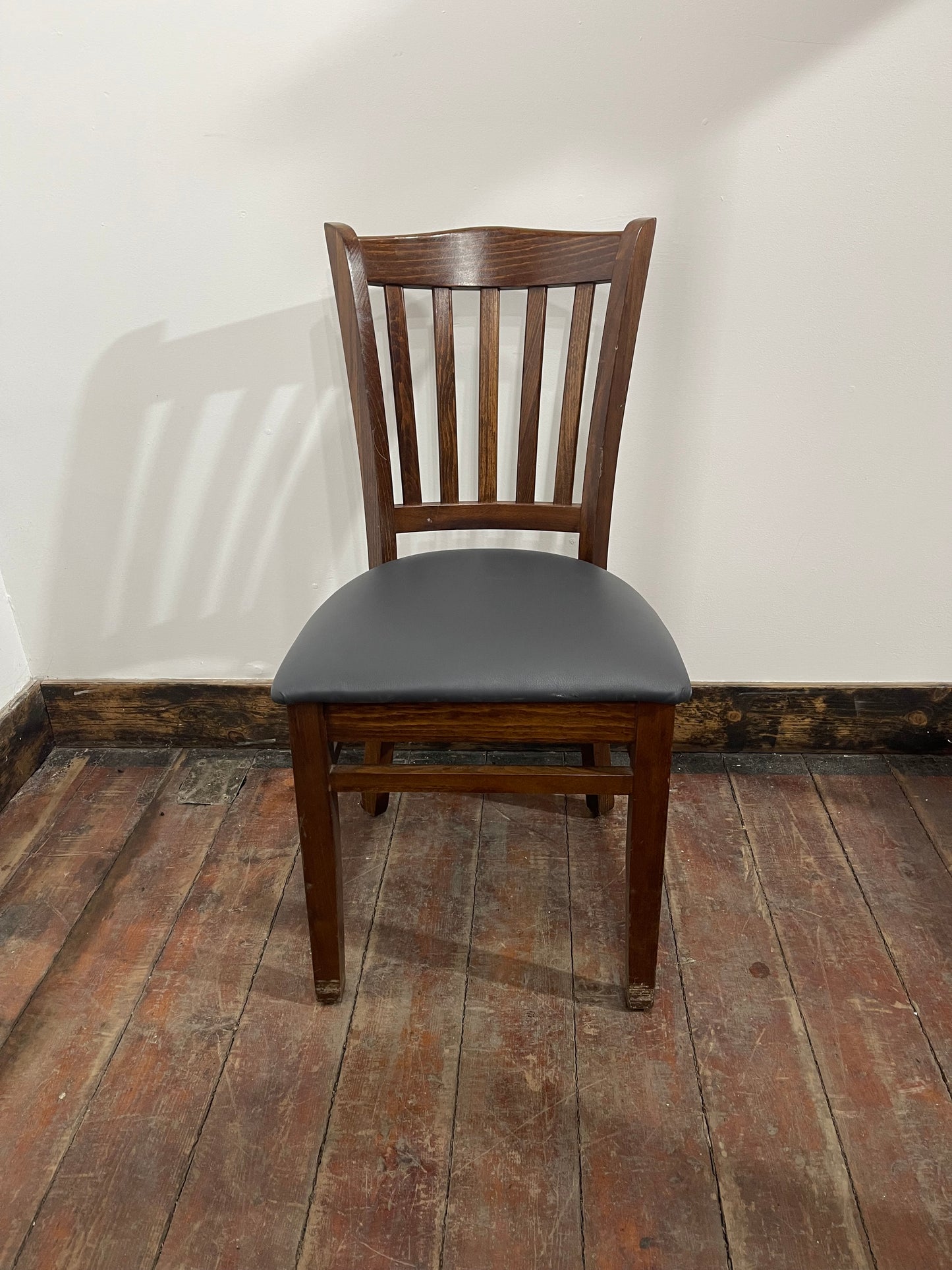 Set of 10 Wooden Dining Chairs – Slatted Back – Upholstered Seats