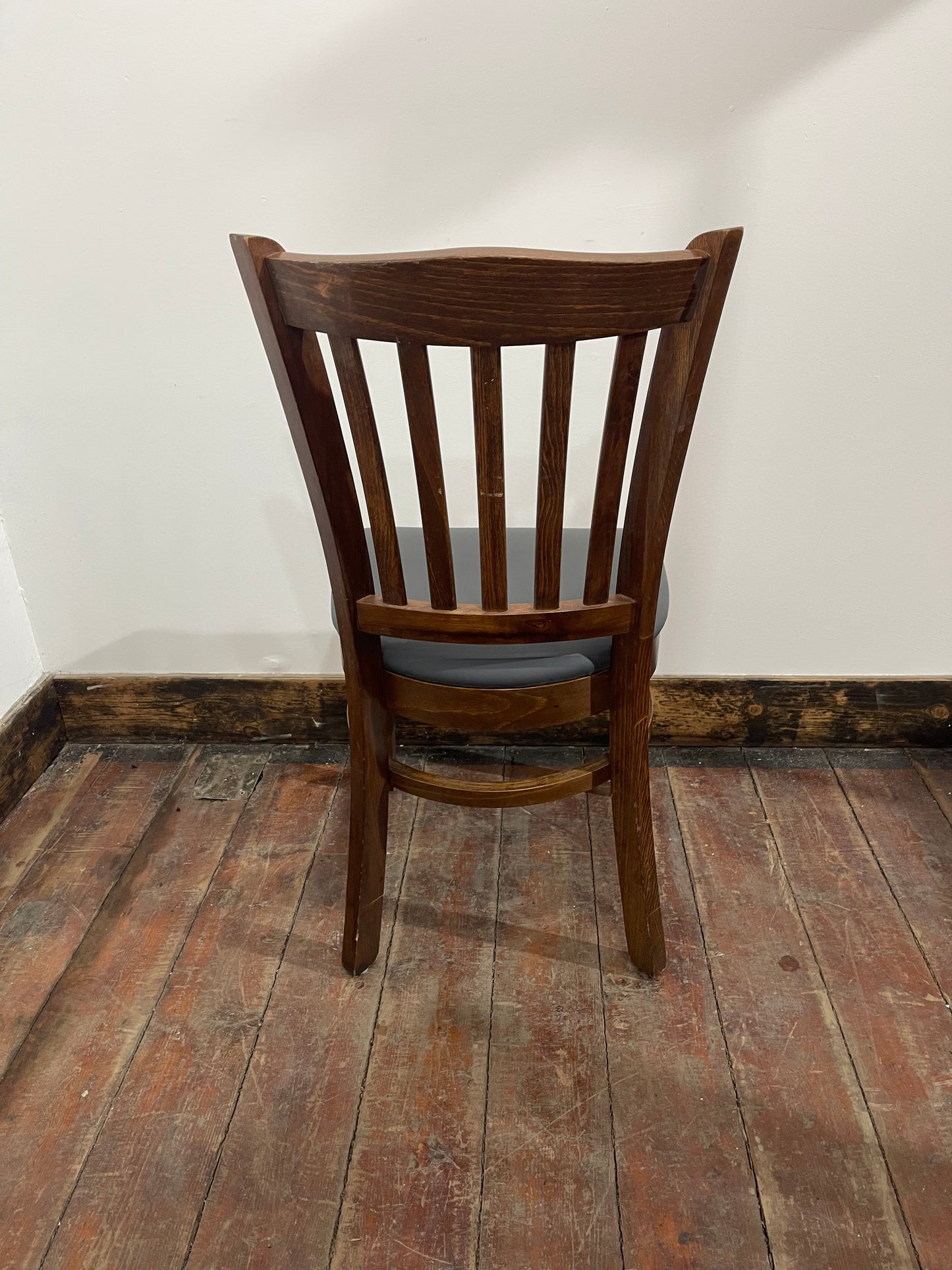 Set of 10 Wooden Dining Chairs – Slatted Back – Upholstered Seats