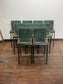 Set of 9 Green Bar Stools/Upholstered Seats/Black Metal Legs