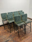 Set of 9 Green Bar Stools/Upholstered Seats/Black Metal Legs