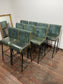 Set of 9 Green Bar Stools/Upholstered Seats/Black Metal Legs