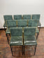 Set of 9 Green Bar Stools/Upholstered Seats/Black Metal Legs