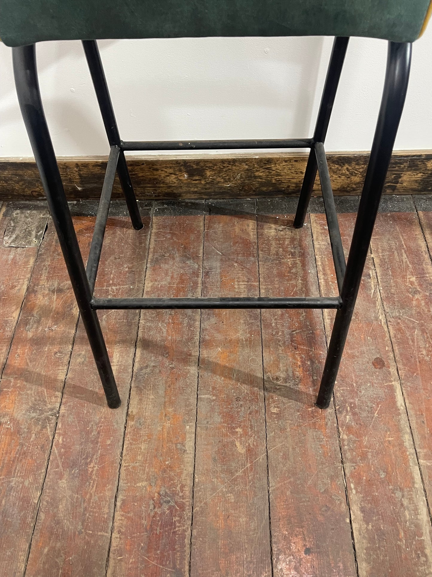 Set of 9 Green Bar Stools/Upholstered Seats/Black Metal Legs