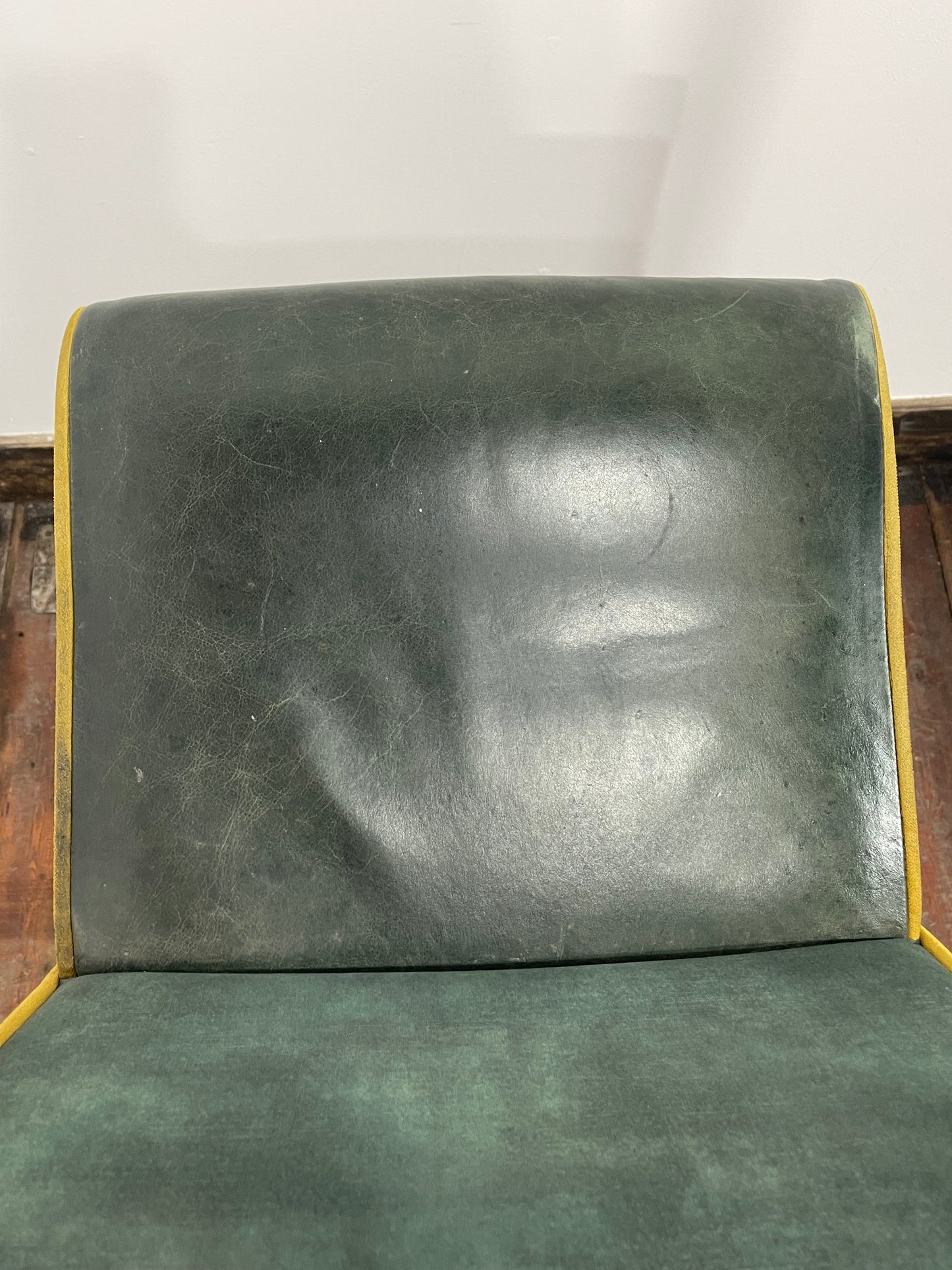 Set of 9 Green Bar Stools/Upholstered Seats/Black Metal Legs
