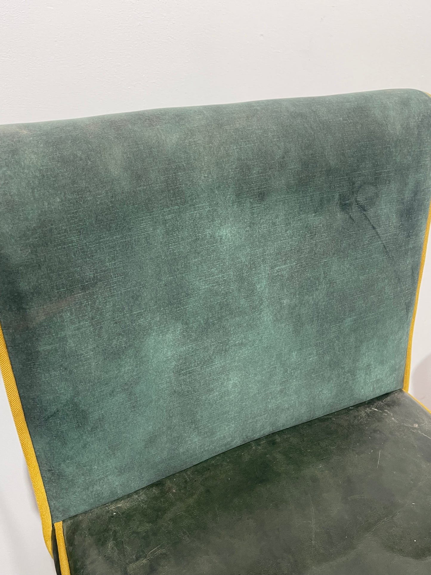 Set of 9 Green Bar Stools/Upholstered Seats/Black Metal Legs