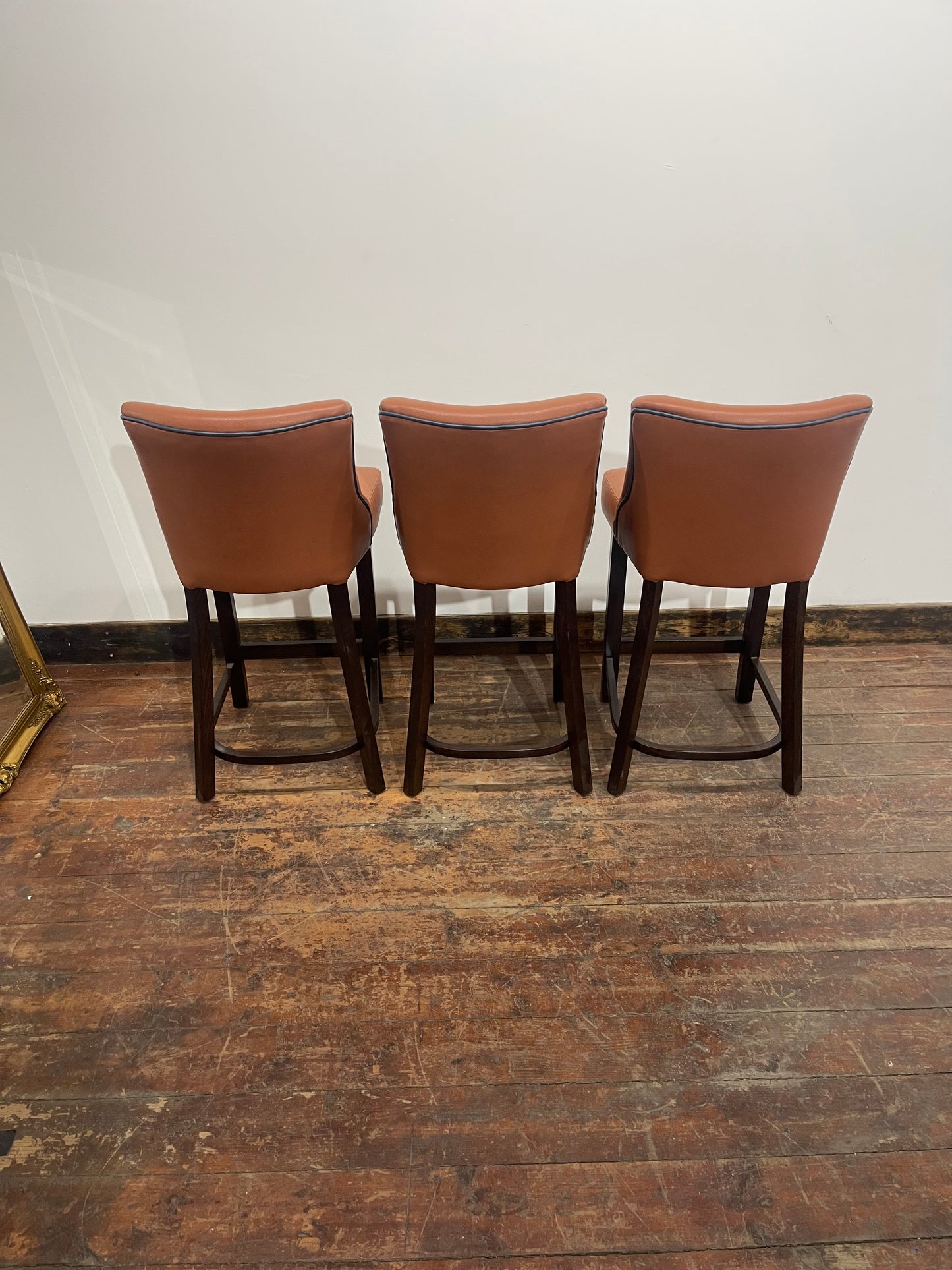 Set of 3 Tan Leather Effect Bar Stools – Dark Wood Frames