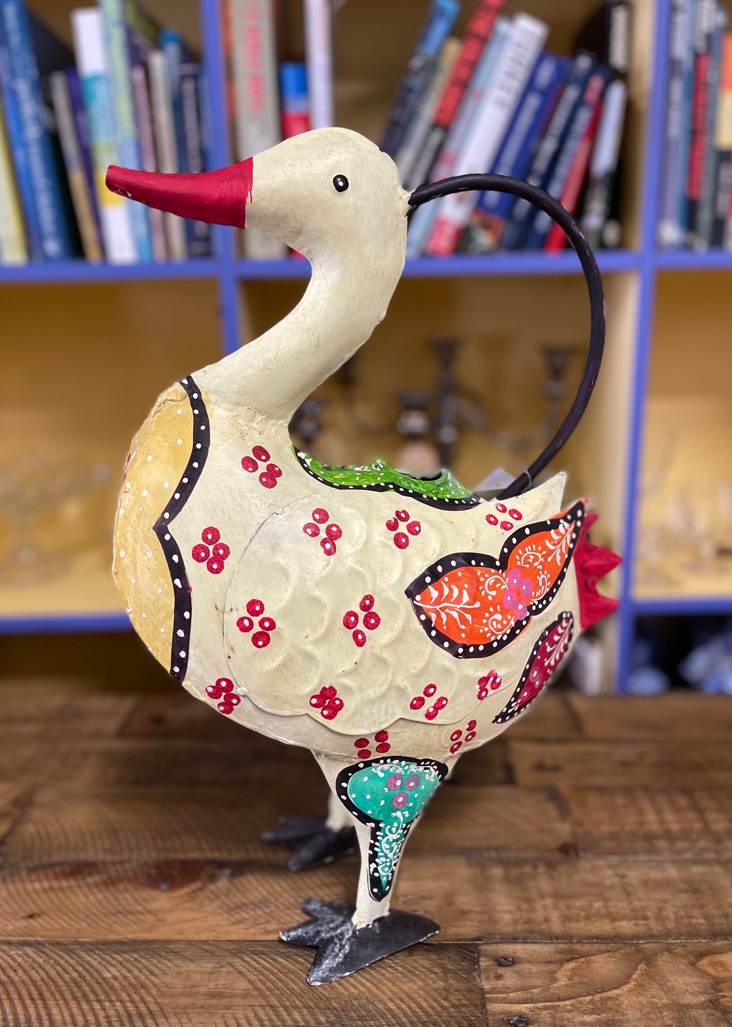 Hand painted metal duck watering can