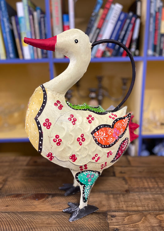 Hand painted metal duck watering can
