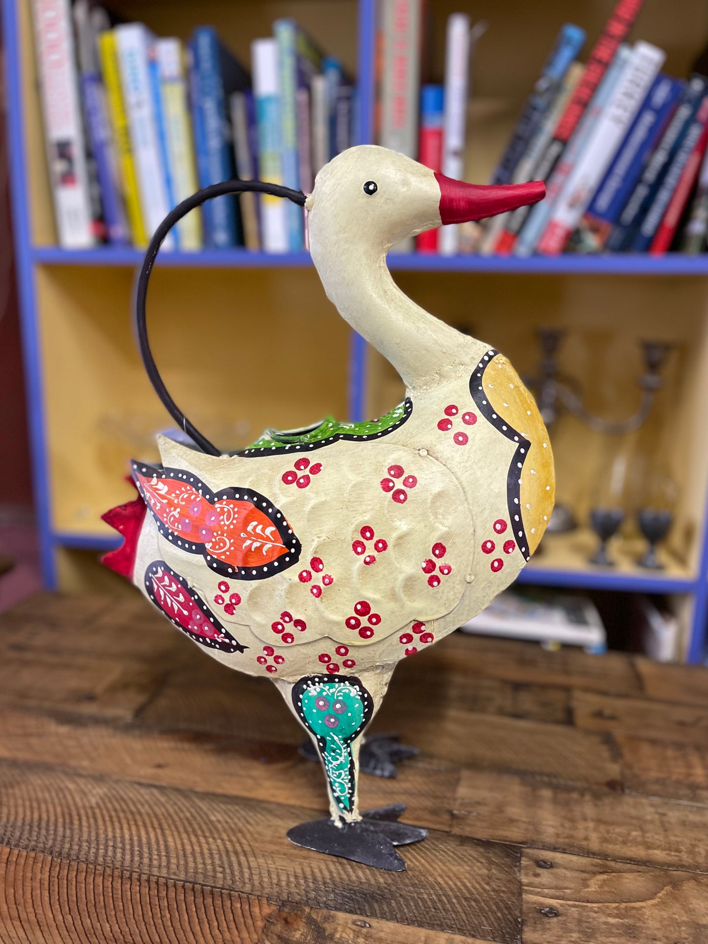 Hand painted metal duck watering can