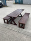 Solid Wood Dining Table & 2 Benches Rustic Wooden Kitchen Garden Pub Restaurant