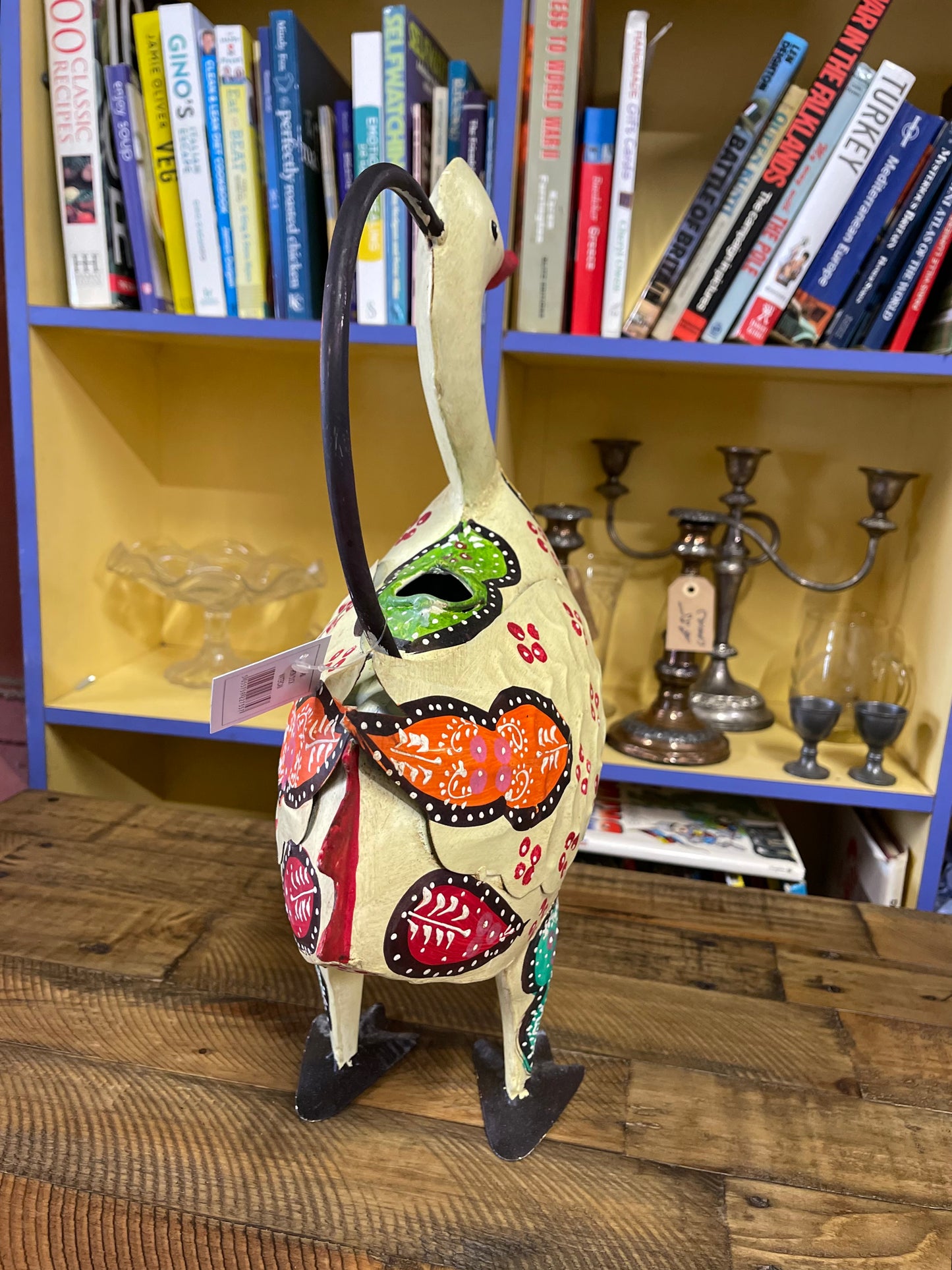 Hand painted metal duck watering can