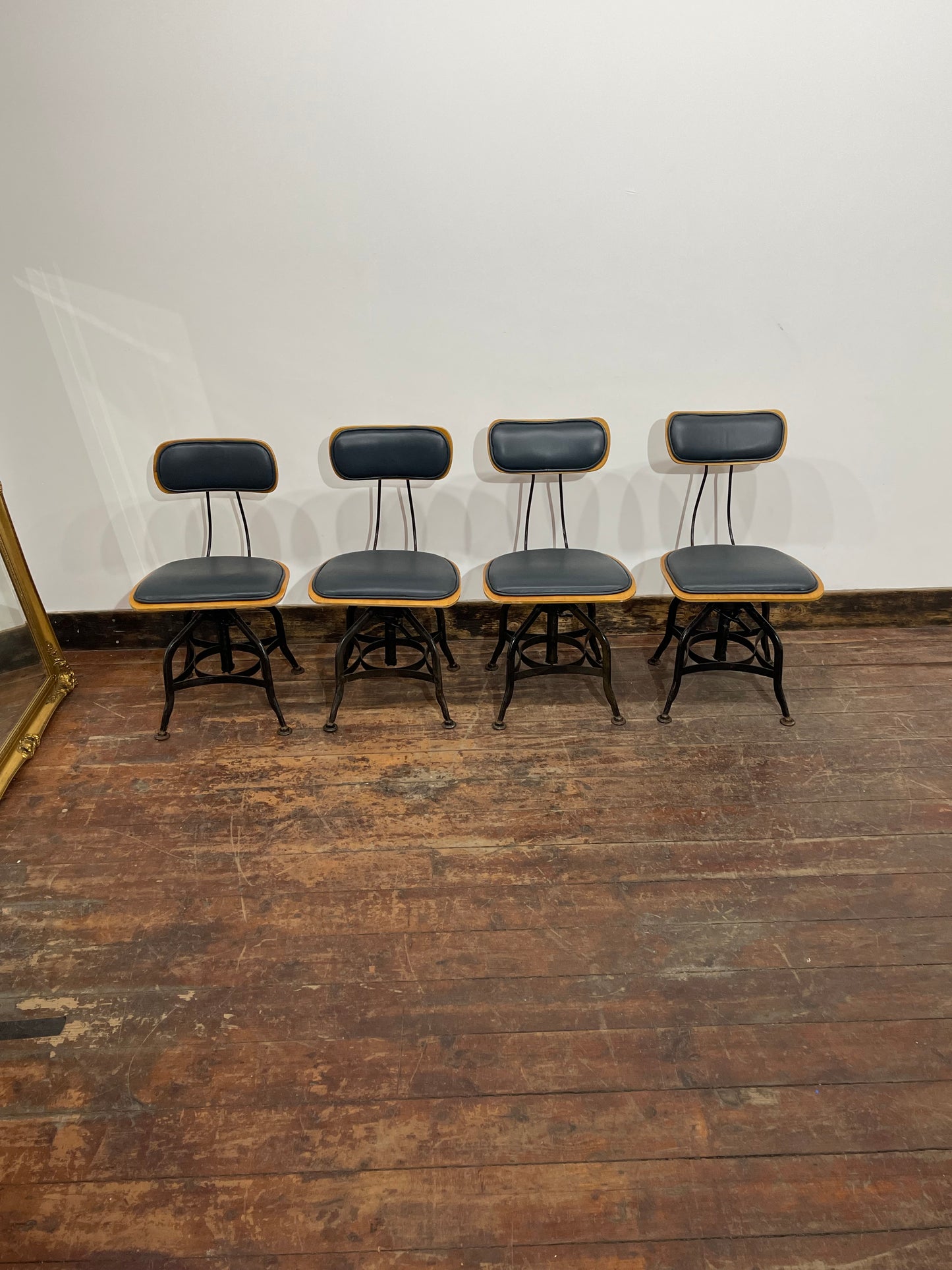 One Of A Kind Custom Built Industrial Rotating Adjustable Chairs - Set Of 4