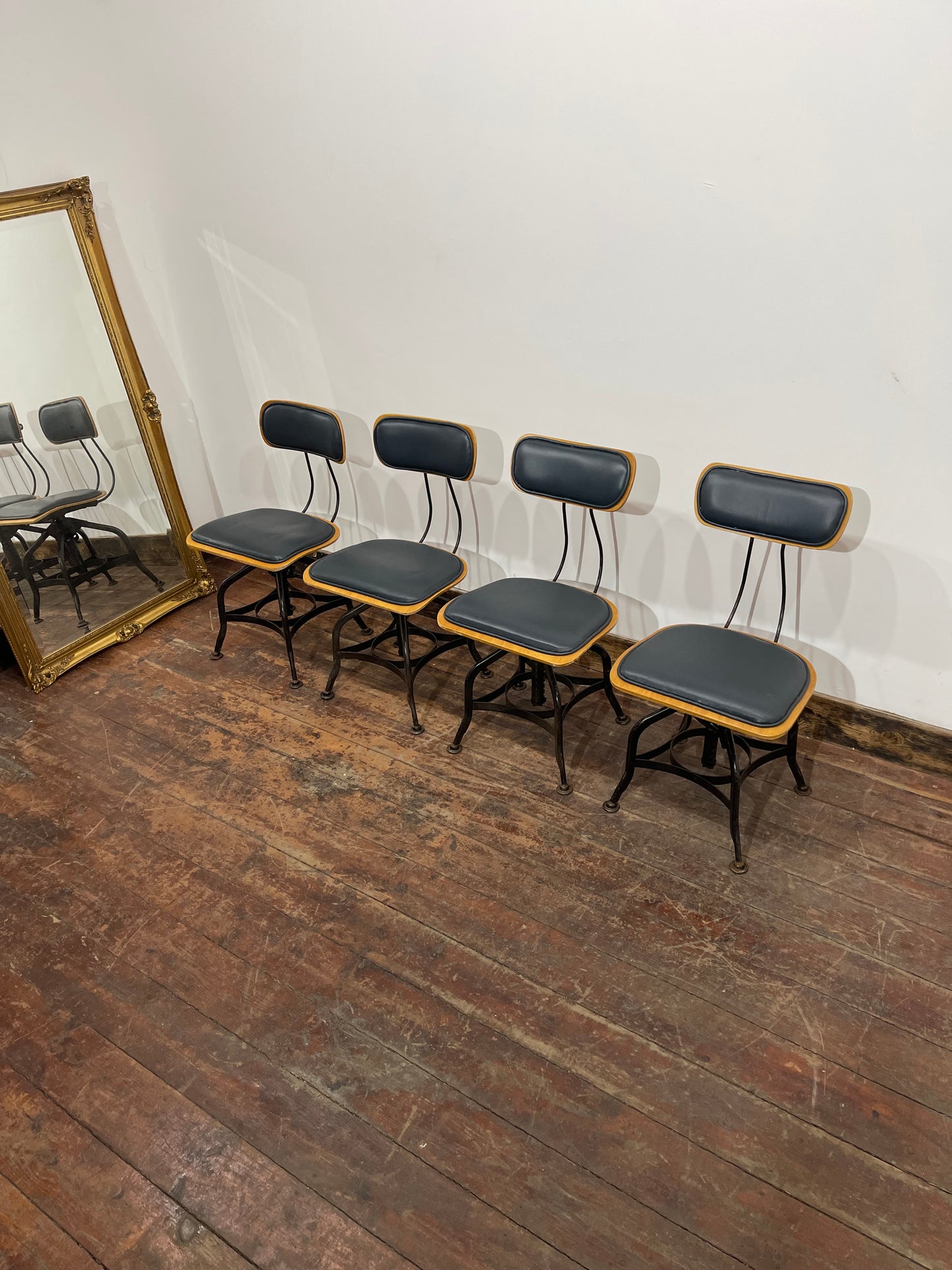 One Of A Kind Custom Built Industrial Rotating Adjustable Chairs - Set Of 4