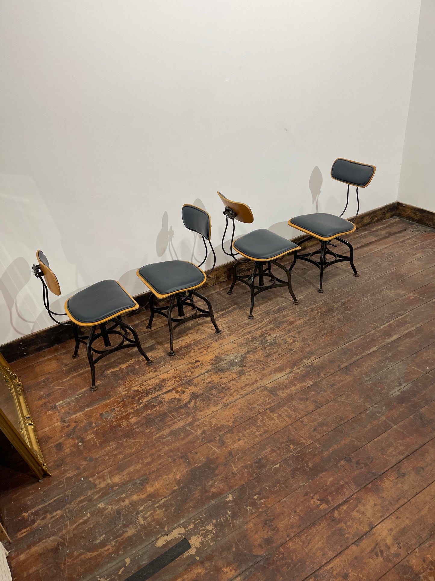 One Of A Kind Custom Built Industrial Rotating Adjustable Chairs - Set Of 4