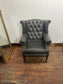 Chesterfield Wingback Armchair Dark Grey Real Leather Button Back Chair