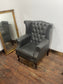 Chesterfield Wingback Armchair Dark Grey Real Leather Button Back Chair