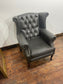 Chesterfield Wingback Armchair Dark Grey Real Leather Button Back Chair