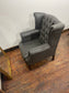 Chesterfield Wingback Armchair Dark Grey Real Leather Button Back Chair