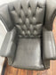 Chesterfield Wingback Armchair Dark Grey Real Leather Button Back Chair
