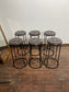 Set of 6 Industrial Bar Stools – Brown Leather Effect Seats & Black Metal Frames