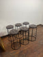 Set of 6 Industrial Bar Stools – Brown Leather Effect Seats & Black Metal Frames