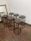 Set of 6 Industrial Bar Stools – Brown Leather Effect Seats & Black Metal Frames