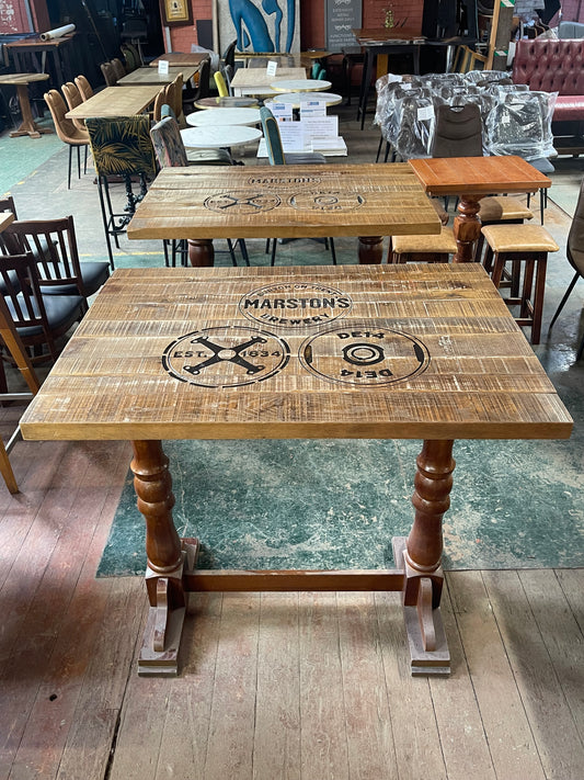 Pair of Rustic Brewery High Poseur Tables – Wooden Pub / Bar Tables