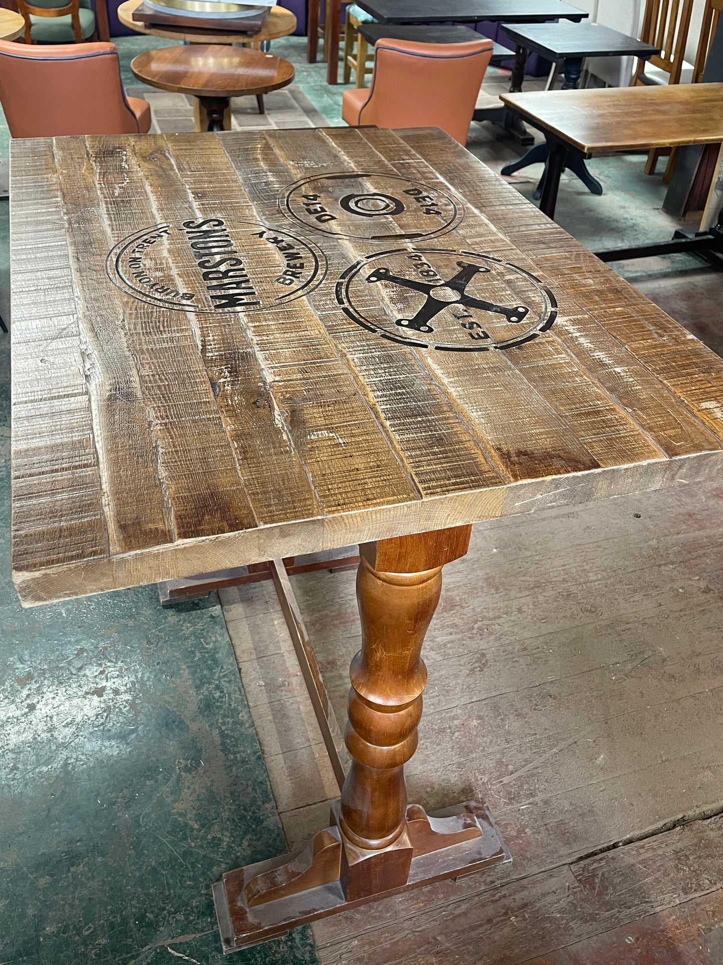 Pair of Rustic Brewery High Poseur Tables – Wooden Pub / Bar Tables