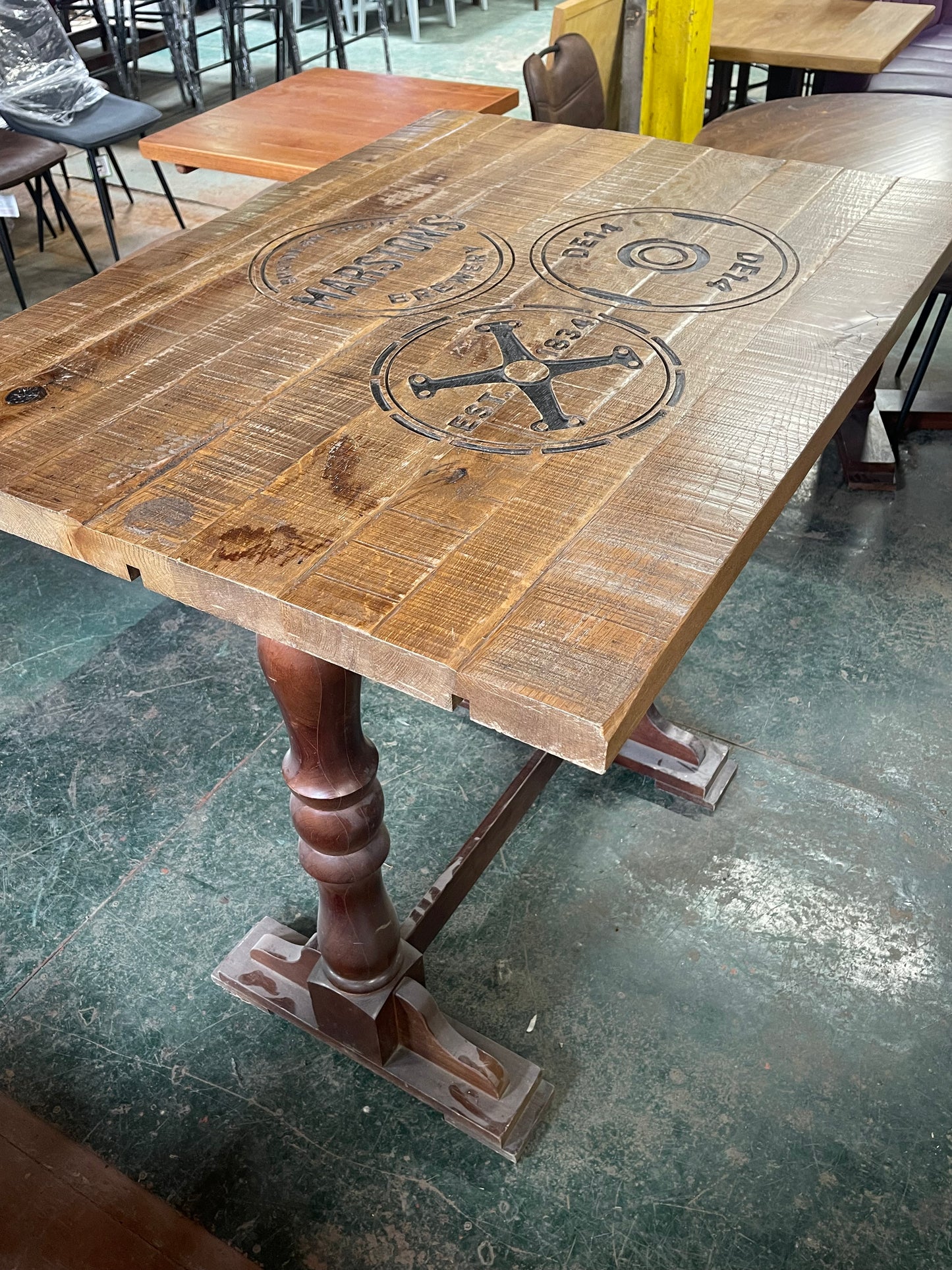 Pair of Rustic Brewery High Poseur Tables – Wooden Pub / Bar Tables