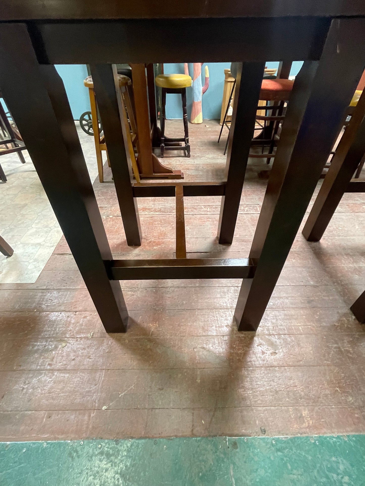 Pair of Matching High Poseur Tables – Sanded Wooden Tops & Contrasting Dark Base