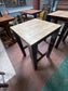 Pair of Matching High Poseur Tables – Sanded Wooden Tops & Contrasting Dark Base